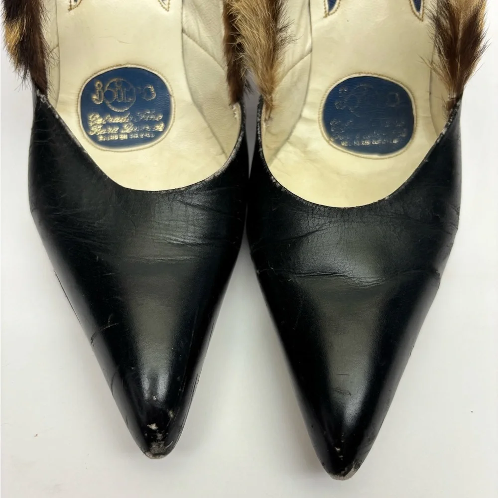 Black Leather Pumps with Leopard Fur Trim, SZ 8, box 29 - Picture 7 of 12